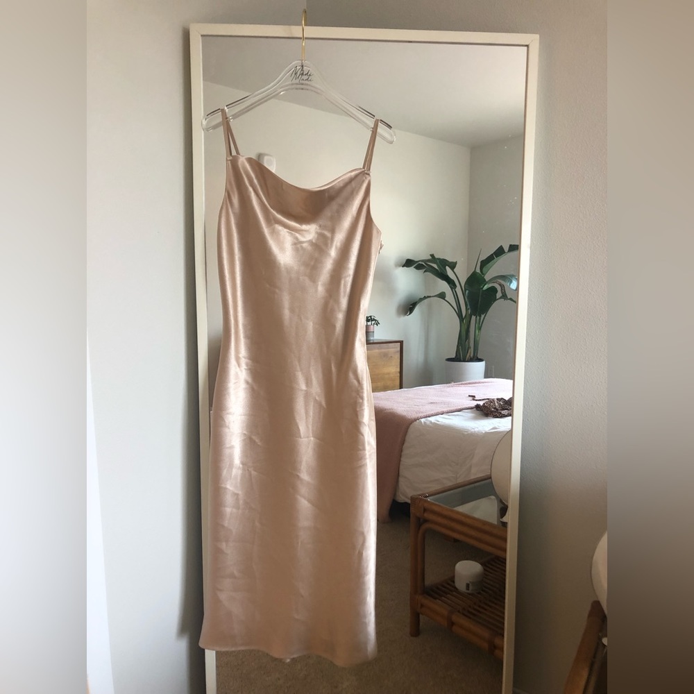 Lisa Satin Midi Dress- Neutral champagne